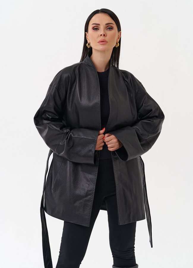 Жакет с поясом из натуральной кожи модель № 4582 универмаг малина