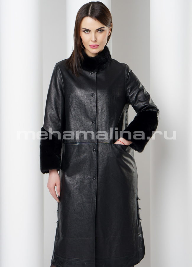 Плащ с отделкой из норки модель № K-434 универмаг малина