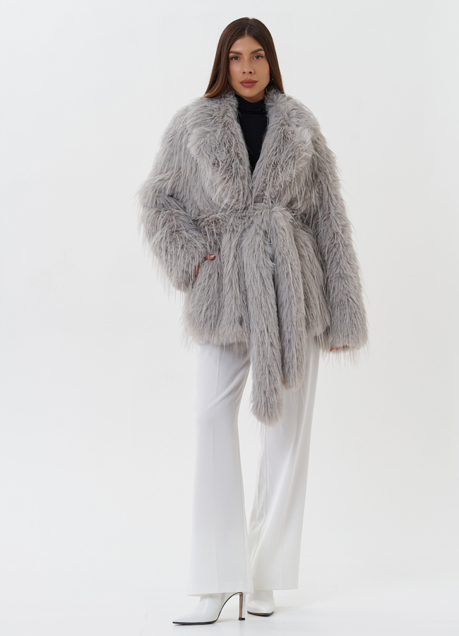 Короткая шуба из эко страуса модель № 26944 меха малина