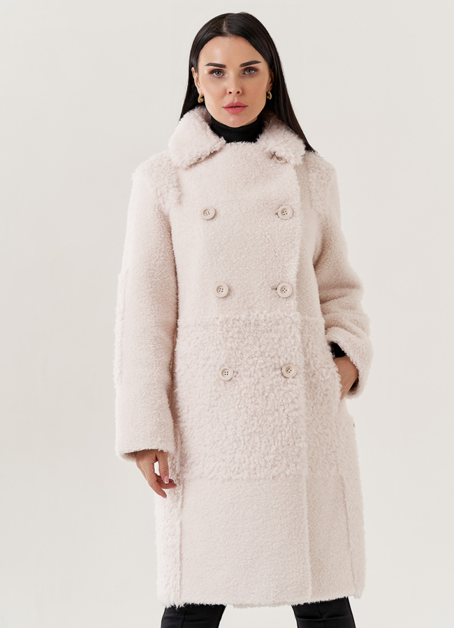 фото Женское полупальто из эко меха белого цвета  модель № 79481