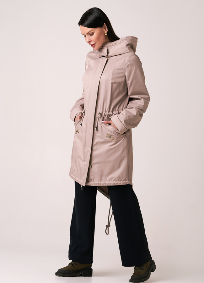 Парка бежевого цвета с мехом из песца модель № 97026 универмаг малина