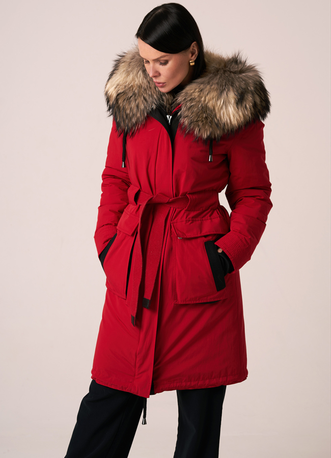 Женская парка красного цвета модель № 12019 универмаг малина