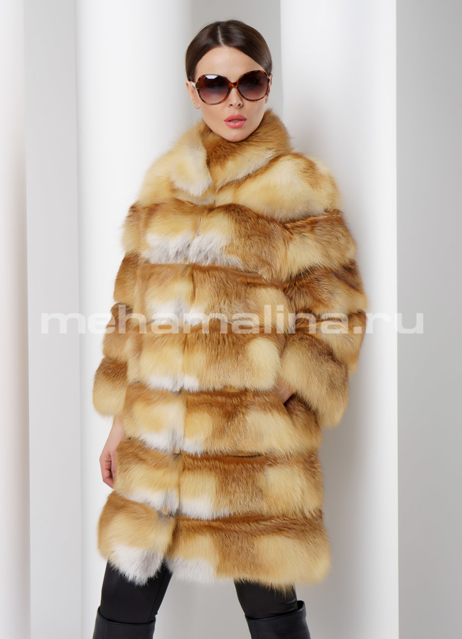 Шуба из лисы модель № M-135 меха малина