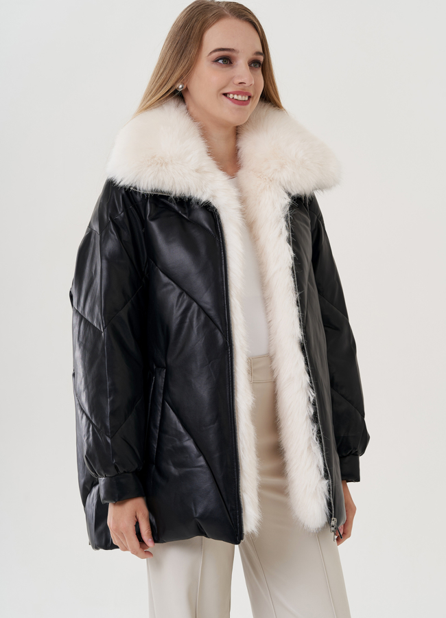 Куртка из эко кожи с воротником из искусственного меха модель № 25468 универмаг малина