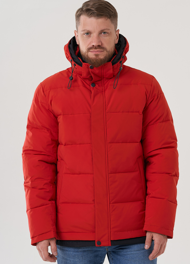 Мужской пуховик с капюшоном  модель № 81489 меха малина