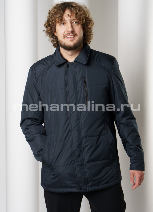 Утепленная куртка темно-синего цвета с отложным воротником модель № 1921 меха малина Утепленная куртка темно-синего цвета с отложным воротником модель № 1921 меха малина