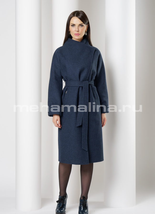 Пальто темно-синее с воротником, на кнопках, рукав 7/8 модель № 2463 в рассрочку