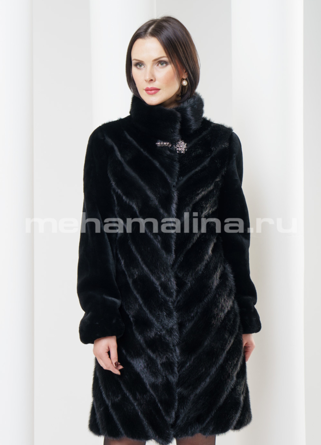 Шуба из мутона с норкой, цвет черный модель № S-317 универмаг малина
