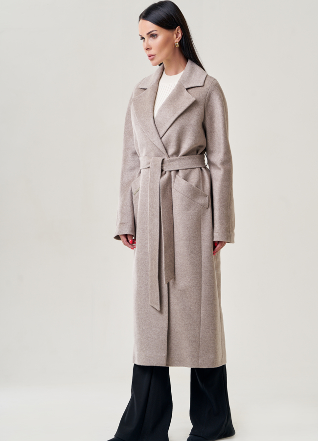 Пальто женское бежевого цвета  модель № 22948 в кредит