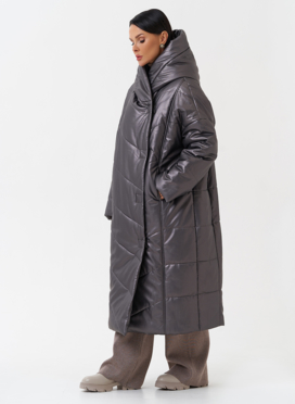 Пуховик из эко кожи с капюшоном