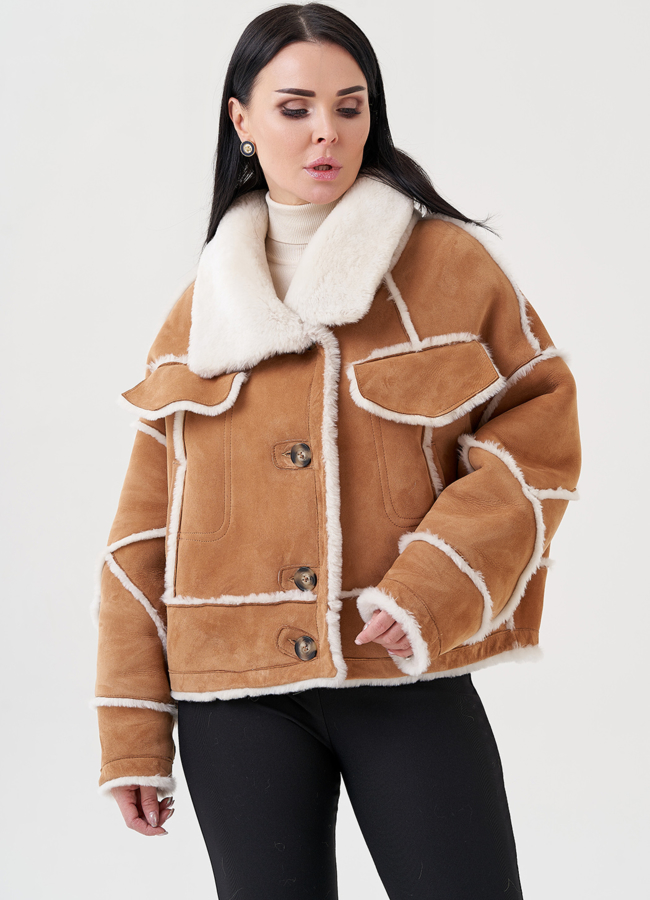 Женская дубленка с английским воротником  модель № 23906 универмаг малина