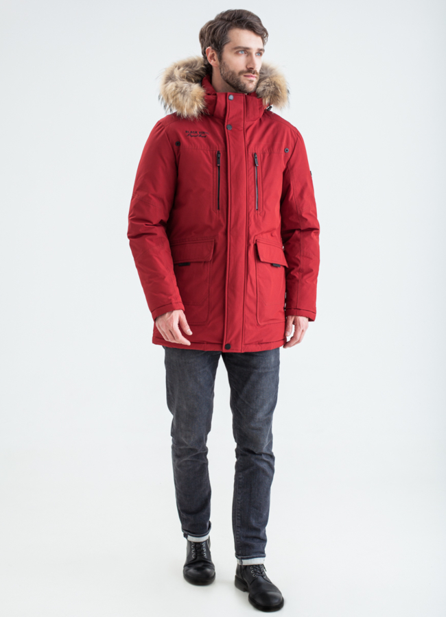 Пуховик мужской зимний модель № КМ-69 меха малина
