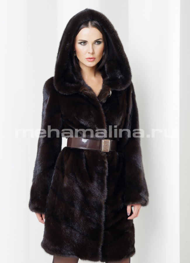 Шуба из норки, прямая модель № S-435 меха малина