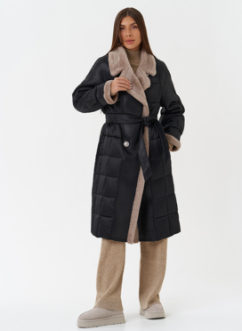 Комбинированный пуховик из эко кожи