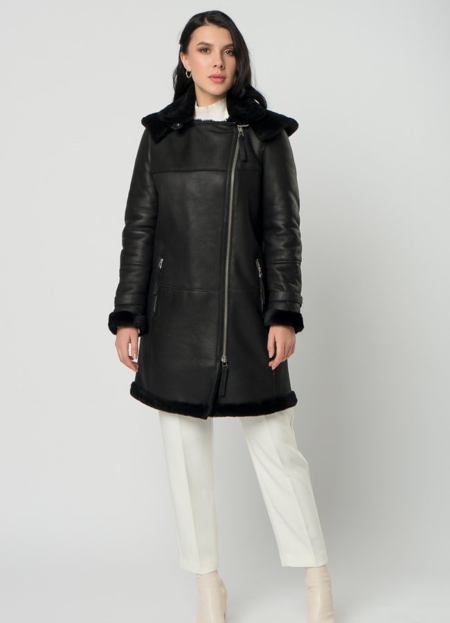 фото Дубленка из натурального меха с капюшоном модель № 72987