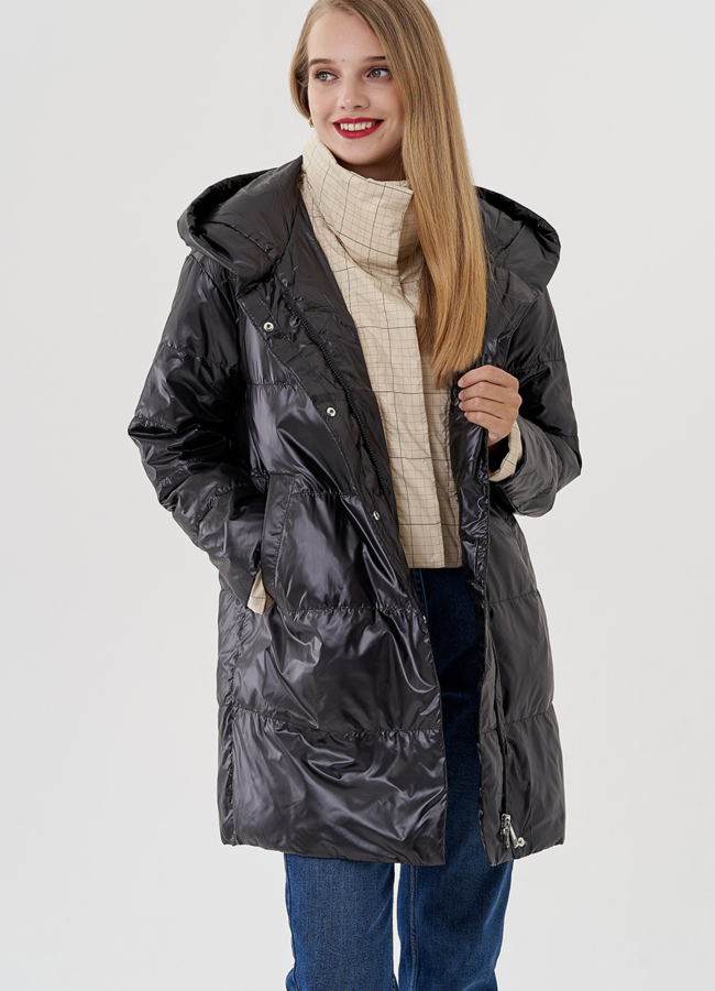 Женское полупальто с капюшоном  модель № 81214 универмаг малина