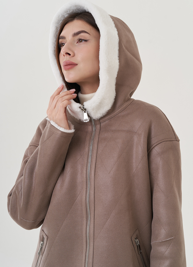 Двухсторонняя женская дубленка из эко замши  модель № 25407 в рассрочку