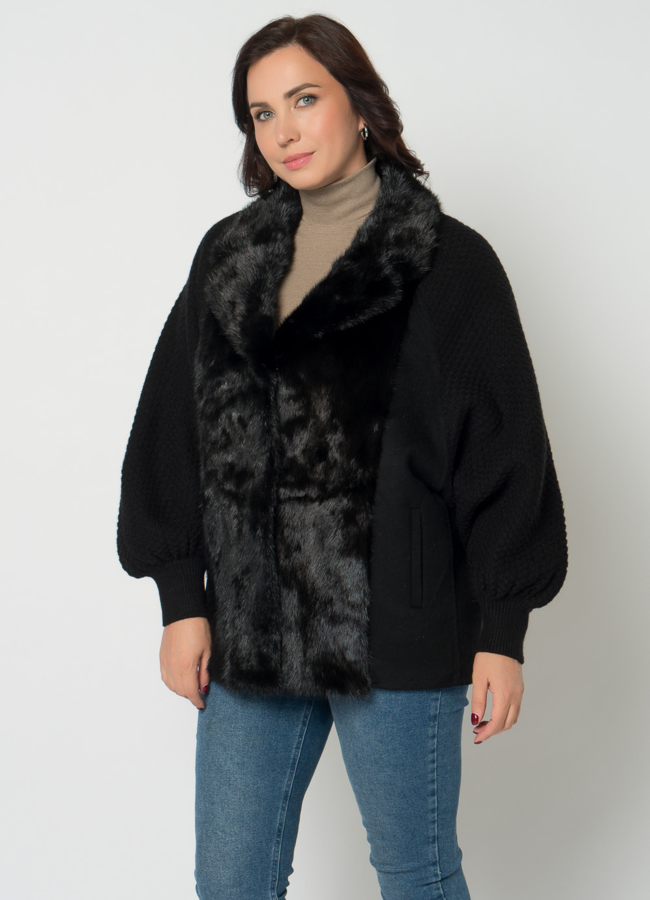 Кардиган черного цвета с отделкой из норки модель № 21664 универмаг малина
