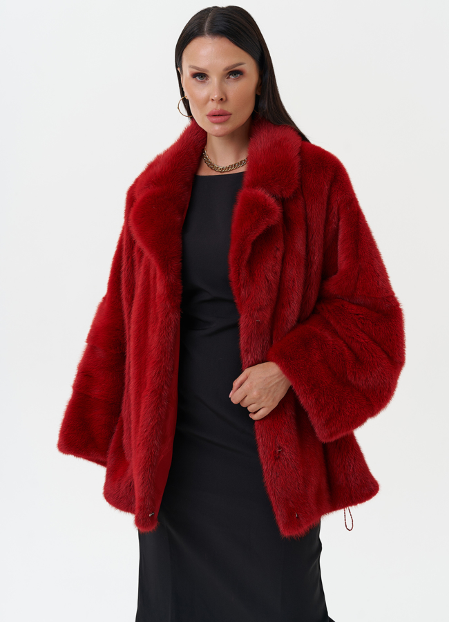 Шуба из норки красного цвета модель № 25273 универмаг малина