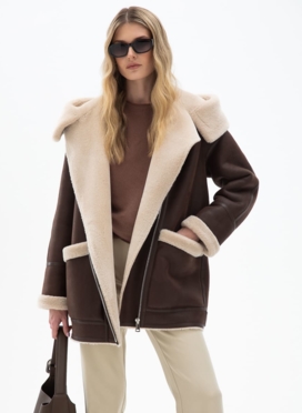 Женская удлиненная дубленка из эко кожи