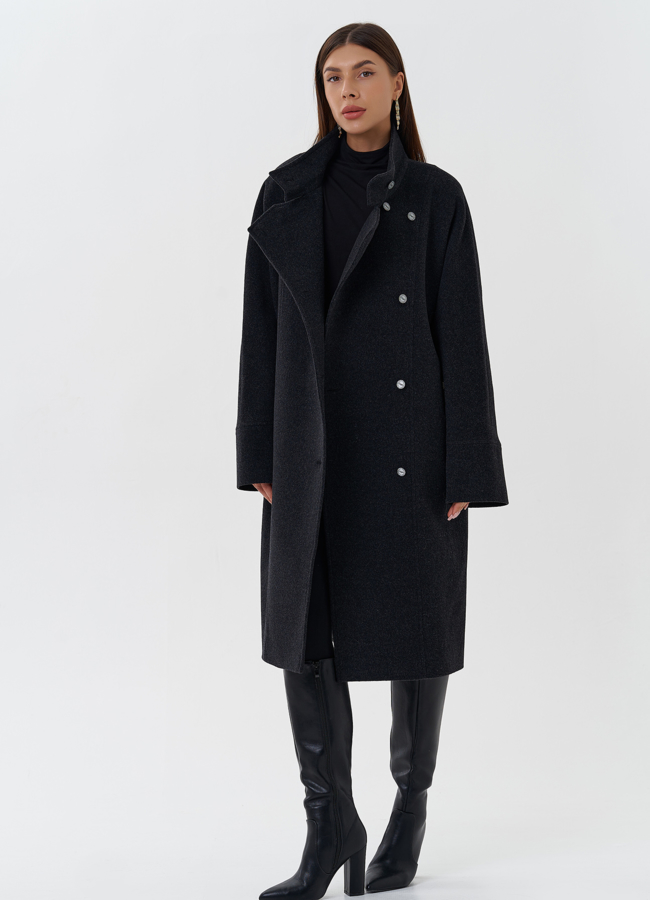 Женское пальто серого цвета модель № 27673 универмаг малина