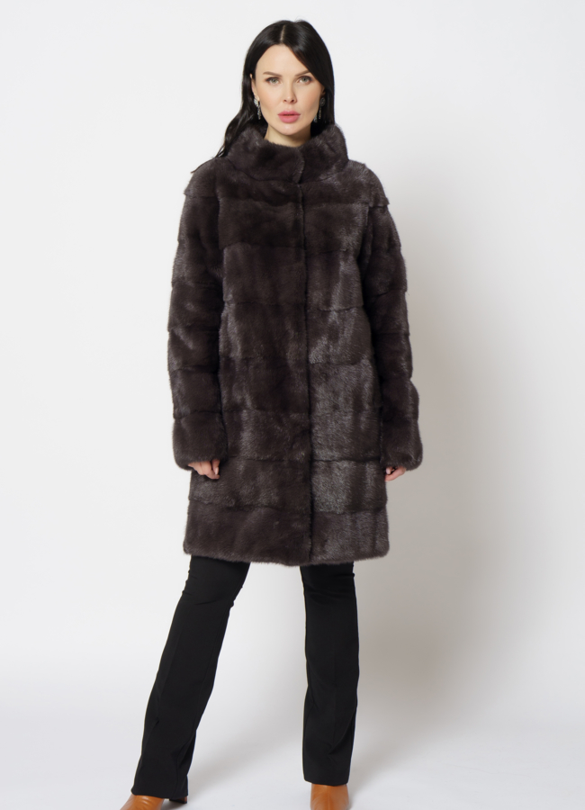фото Норковая шуба в цвете уголь модель № 17321