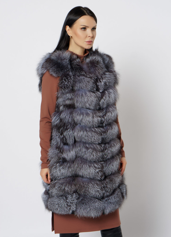 Удлиненный жилет из чернобурки модель № 21721 в кредит