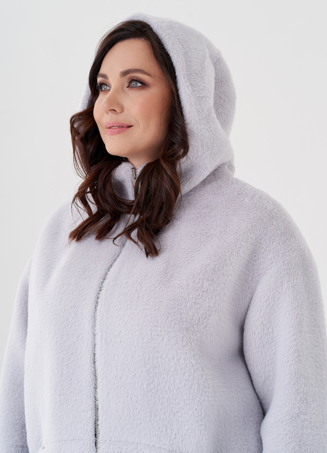 Женское укороченное пальто с капюшоном модель № 23900 в кредит