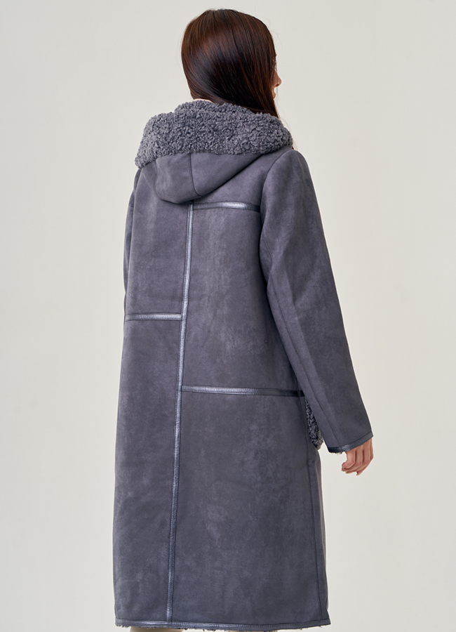 фото Женская дубленка из эко кожи в цвете графит модель № 23069