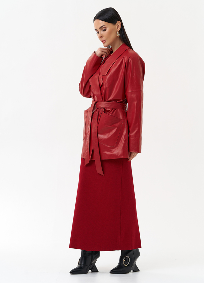 Куртка из натуральной кожи красного цвета модель № 30047 универмаг малина