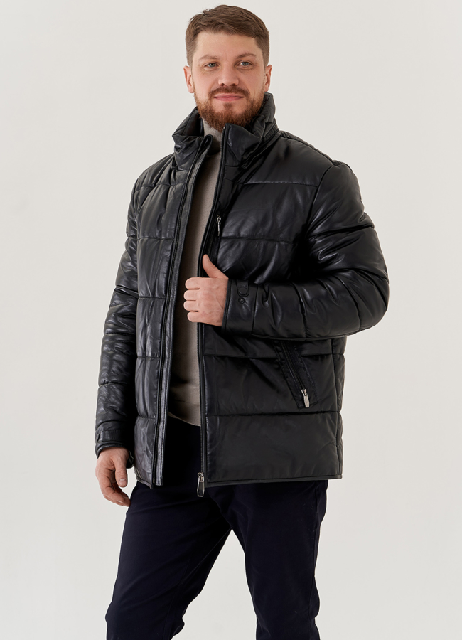 Пуховик мужской из натуральной кожи  модель № 79167 в кредит
