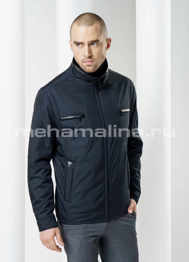 фото Синяя куртка на молнии, воротник стойка модель № KP-105