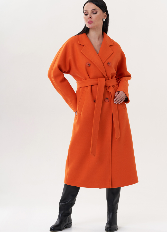 Женское пальто в оранжевом цвете модель № 26422 универмаг малина