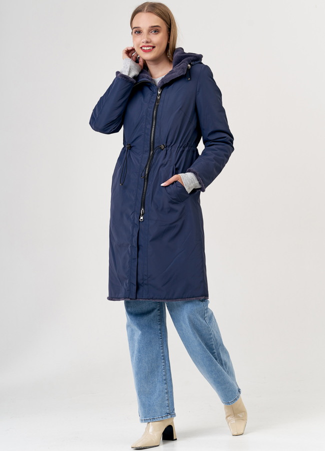 Двусторонняя эко шуба с капюшоном модель № 19009 универмаг малина