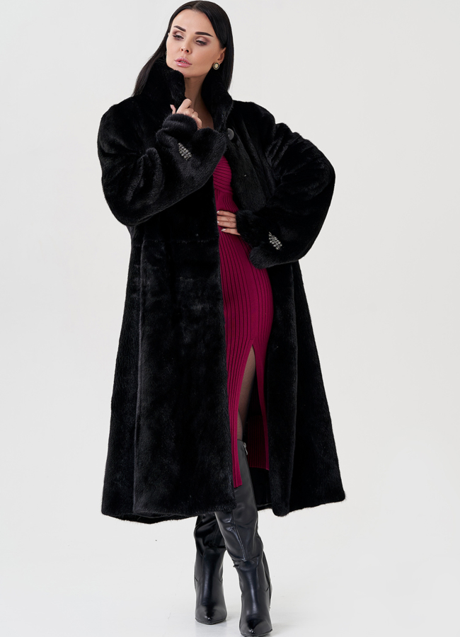 Норковая шуба черного цвета  модель № 23991 меха малина