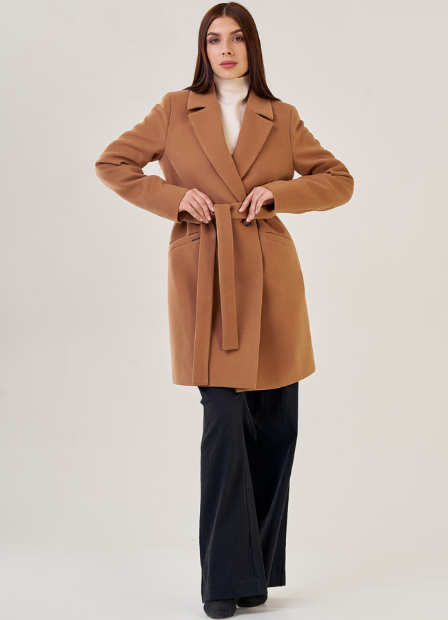 Женское пальто в цвете кэмел модель № 23177 в рассрочку