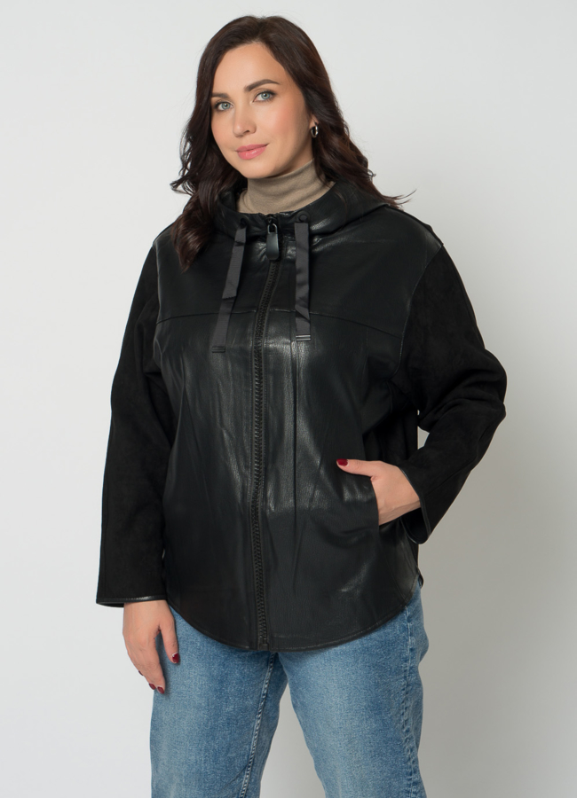 Куртка из эко кожи в черном цвете модель № 20677 в кредит