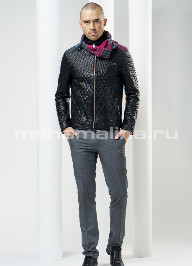 Куртка кожаная с вшитым шарфом модель № KP-78 в рассрочку