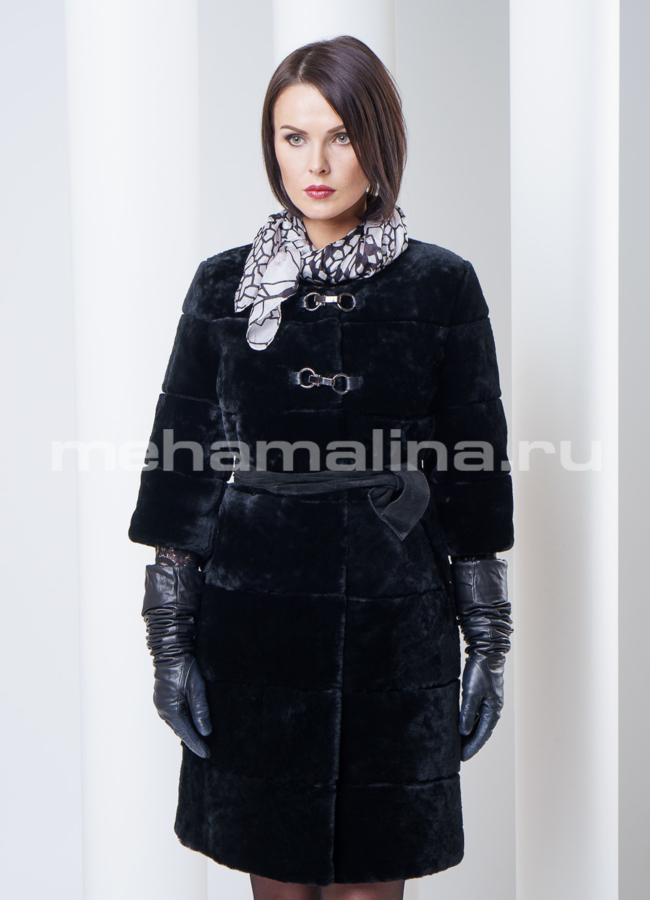 Шуба из мутона со съемными элементами модель № S-284 универмаг малина