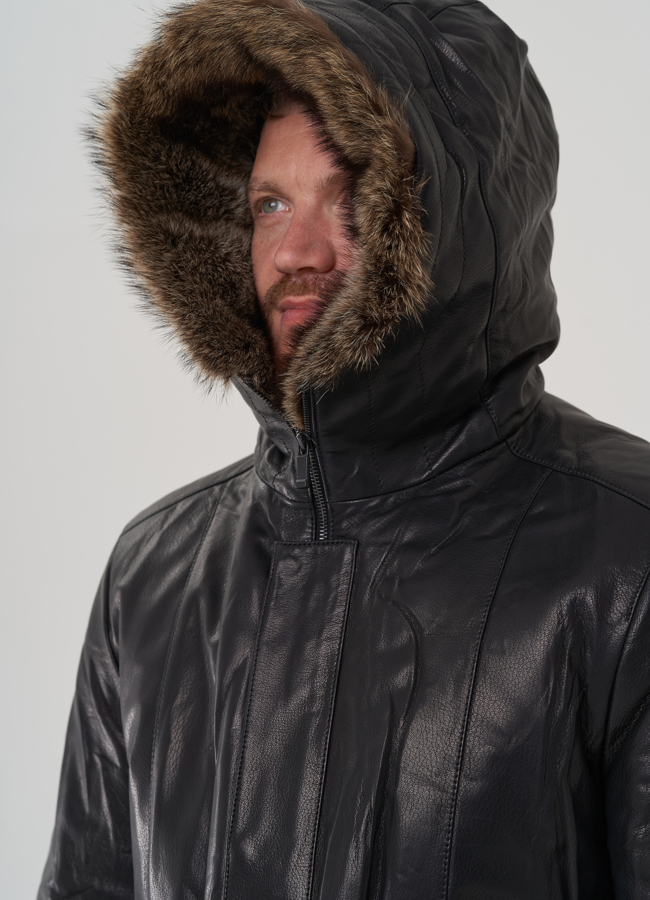 Мужская куртка с капюшоном на мехе из волка модель № 82264 универмаг малина