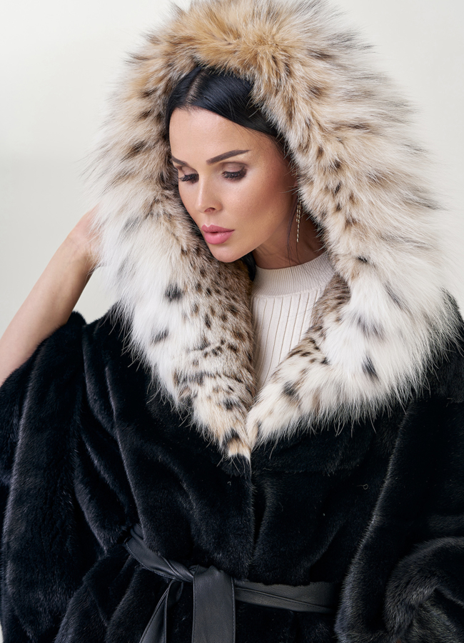 Шуба из норки с рысью модель № 78846 универмаг малина