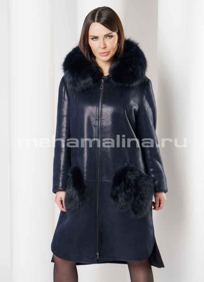 Женская дубленка модель № 1778 меха малина
