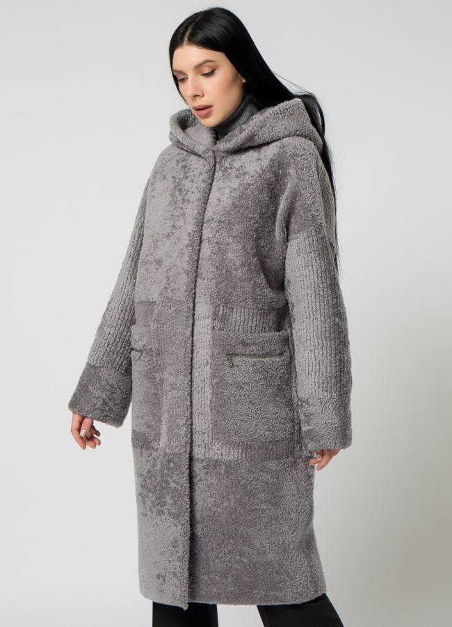 Шуба из овчины с капюшоном модель № 1506 универмаг малина