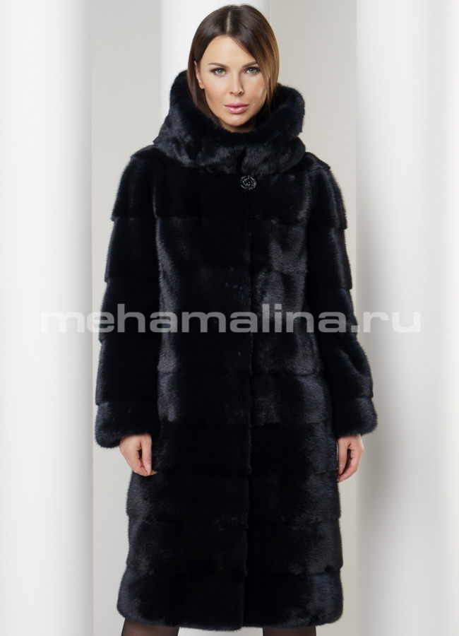 Шуба с капюшоном из норки модель № S-577 меха малина