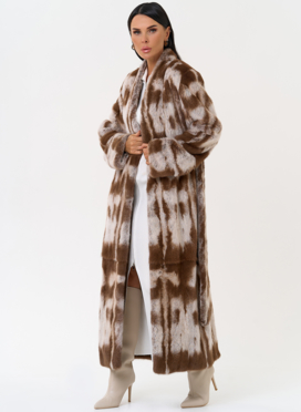 Шуба из норки с анималистичным принтом