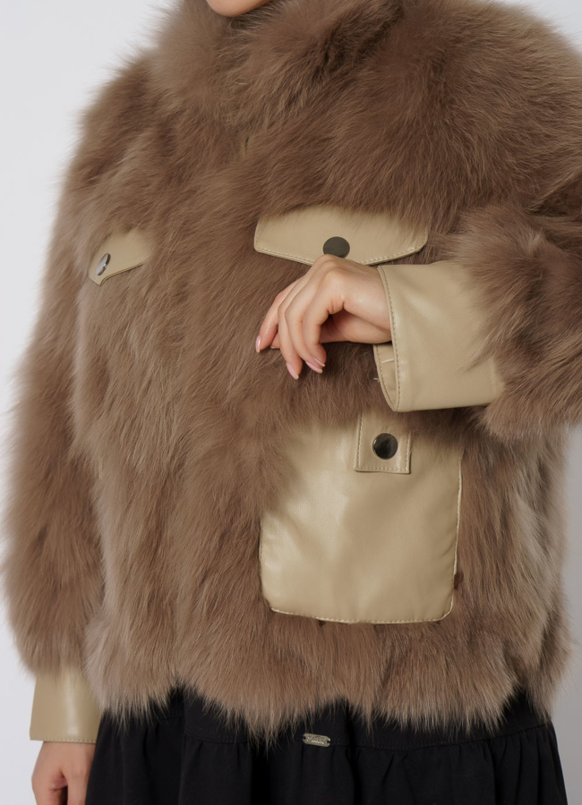 Меховая куртка женская с отделкой из песца модель № 21780 универмаг малина