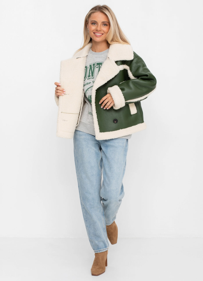 Укороченная дубленка из эко кожи модель № 40211 в рассрочку