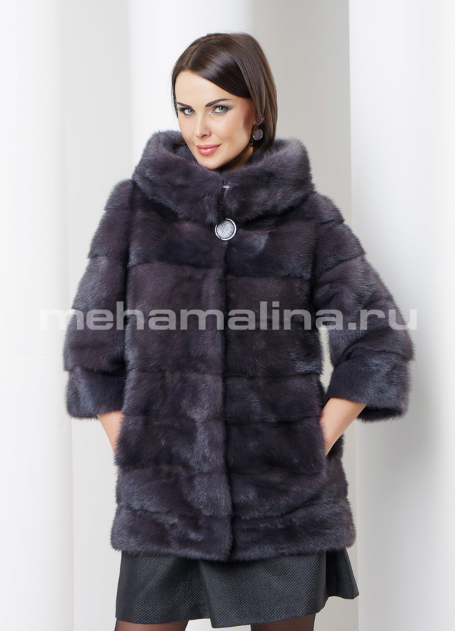 Норковая шуба с капюшоном модель № S-459 универмаг малина