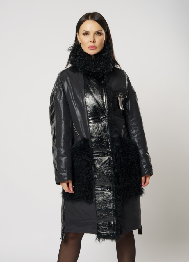 Пуховик двусторонний на пуговицах с английским воротником  модель № 237 меха малина