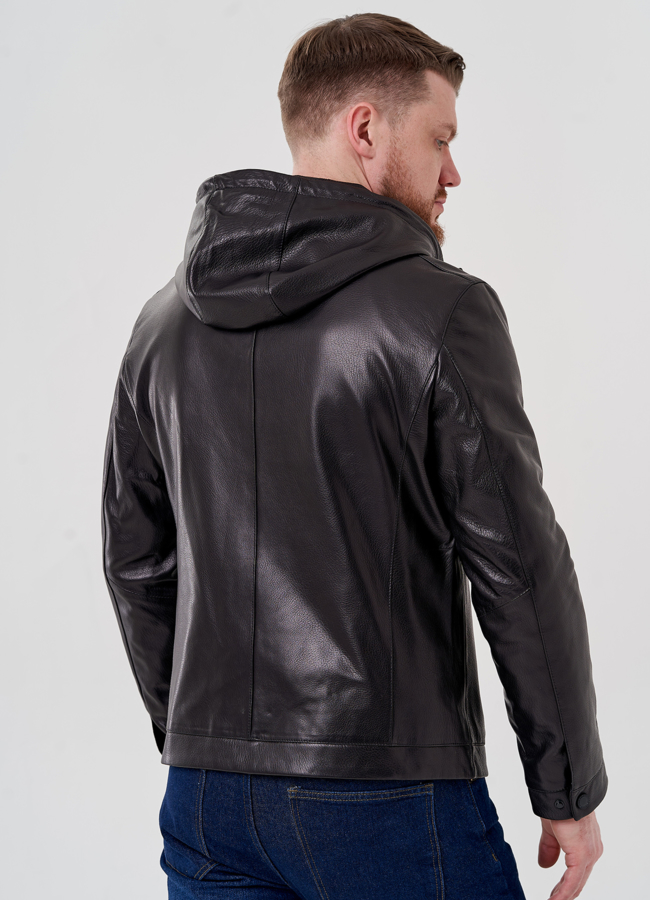 Кожаная куртка с капюшоном на молнии модель № 10980, 24371 универмаг малина